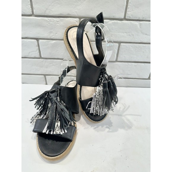 Saks Fifth Avenue Womens Maria Black Nappa Tassel Open Toe‎ Sandals Size 10 - Picture 1 of 14
